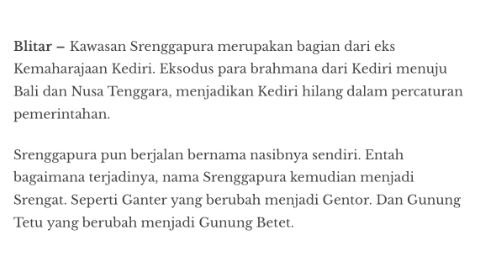 Salah Satu Klaim Srenggapura Sebagai Asal Nama Srengat tanpa Rujukan Sejarah